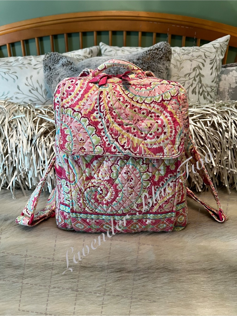 Vintage VERA BRADLEY Capri Melon 2007 Velcro Flap Backpack Y2K Pink Paisley